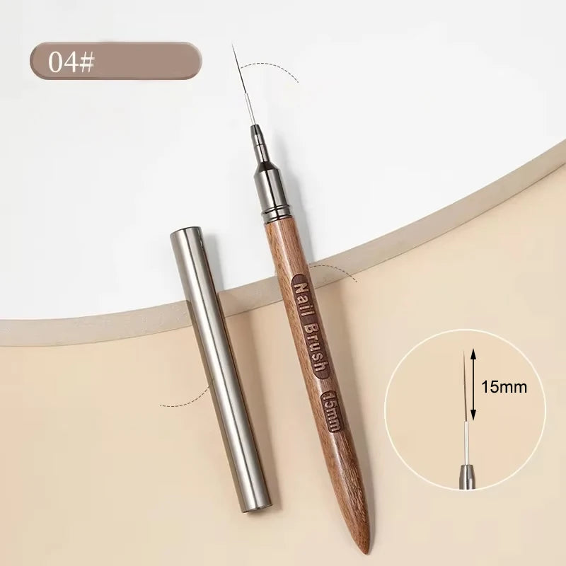 Nail Brush Wood Handle Gel Nail Art Liner DIY Painting Brush Drawing Lines Stripe Flower Painting Pen UV Gel Manicure Salon Tool | Color:Brown-15mm