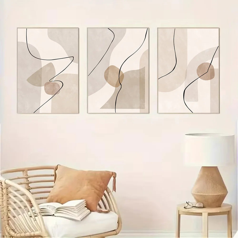 Abstract beige Geometry Line Wall Art Canvas Painting Pictures Boho Posters And Prints Modern Living Room Interior Home Decor | 2