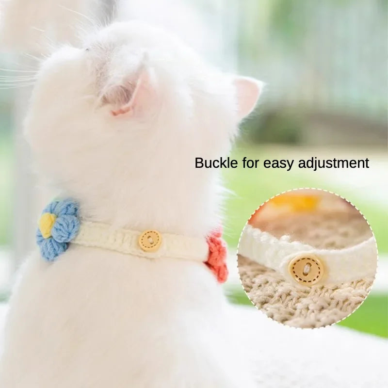 Cute Ins Style Cat Dog Knitted Collar Crochet Flowers Collar Pet Drool Scarf Bib Pet Necklace Accessories Pure Hand Knitting | 3