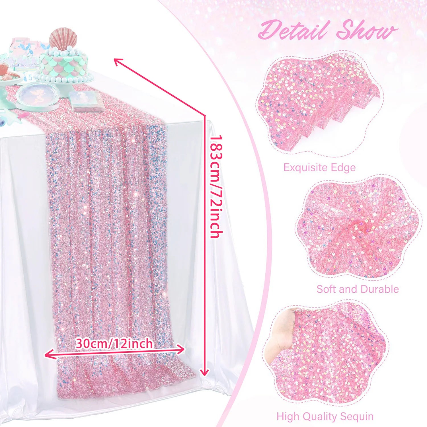 Sequin Iridescent Table Runner Boho Table Runners Glitter Sequin Tablecloth for Party Wedding Summer Mermaid Birthday Decoration | 5