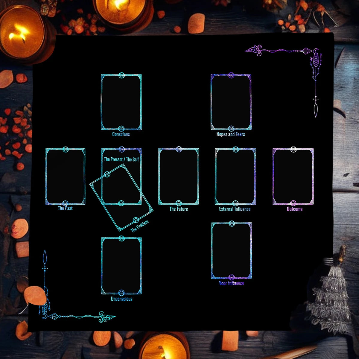 Celtic Cross Altar Cloth Tarot Card Table Cloth Witch Moon Divination Table Cover For Tarot Mat Witchy Gifts Decor Card Pad | Color:TLB (559)