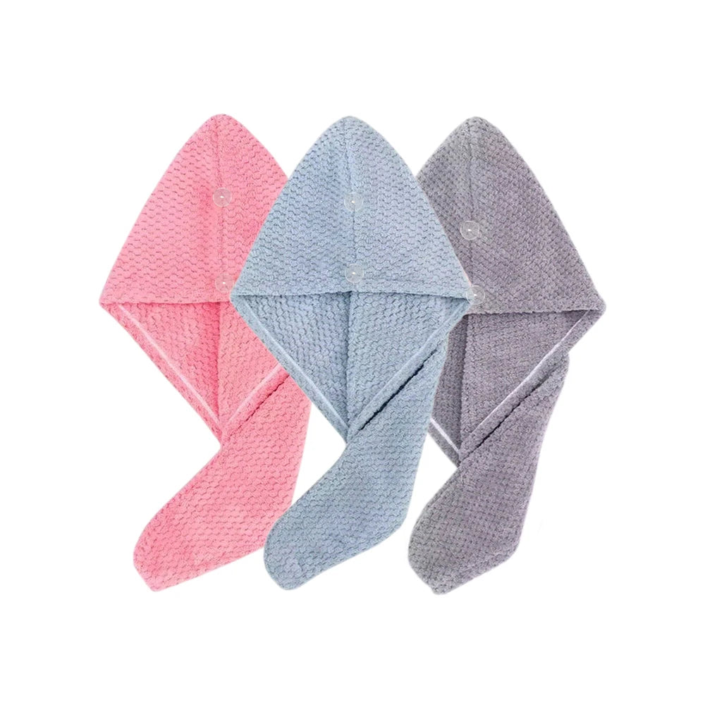 Solid color hair towel Textured dry hair cap 9.8 "X 25.5" absorbent hair towel wrap for button-down women | Color:Pink Blue Grey