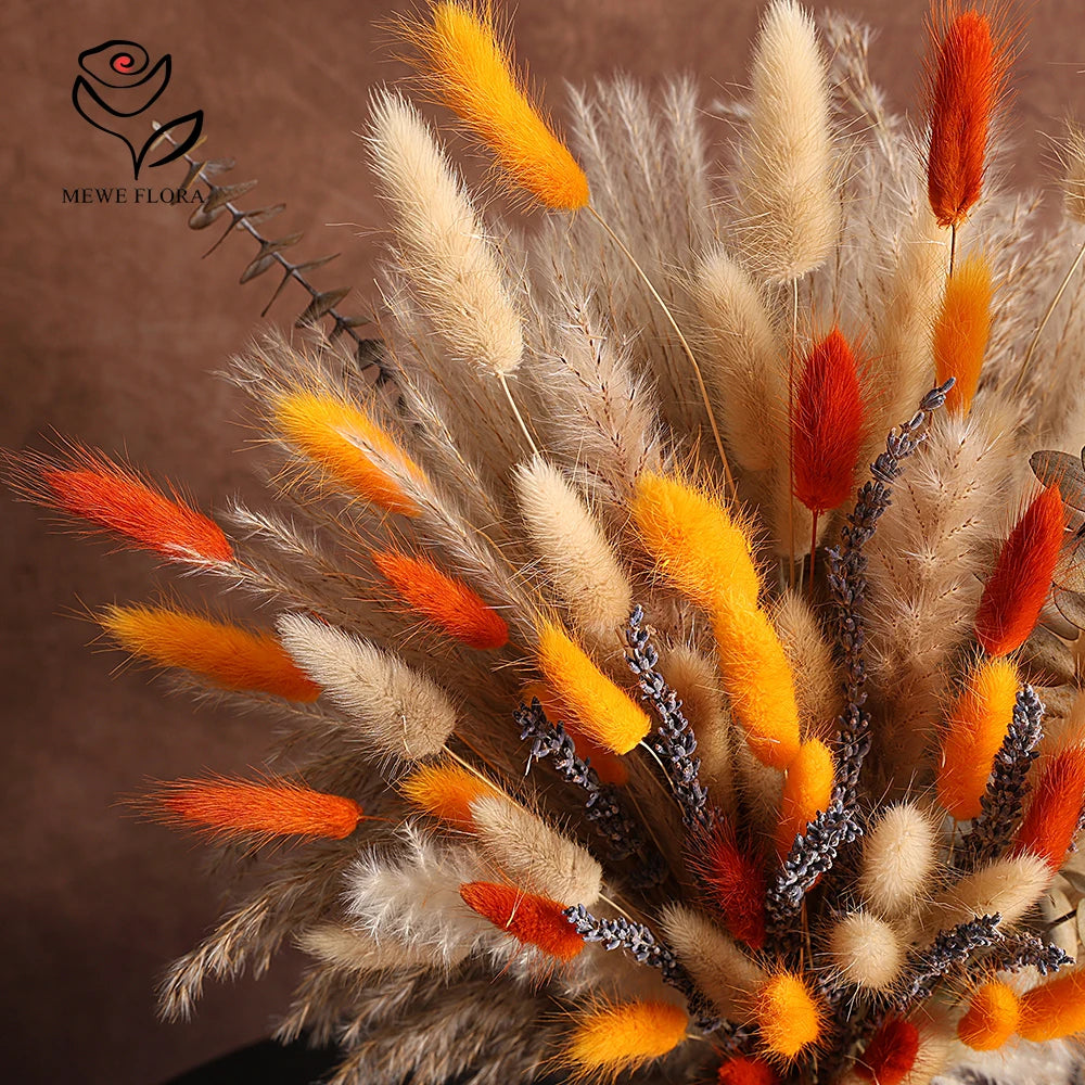 90Pcs Natural Fluffy Pampas Grass Bouquet Boho Home Accessories Fall Decoration Dried Flowers Orange Reeds Wedding Centerpieces | 2