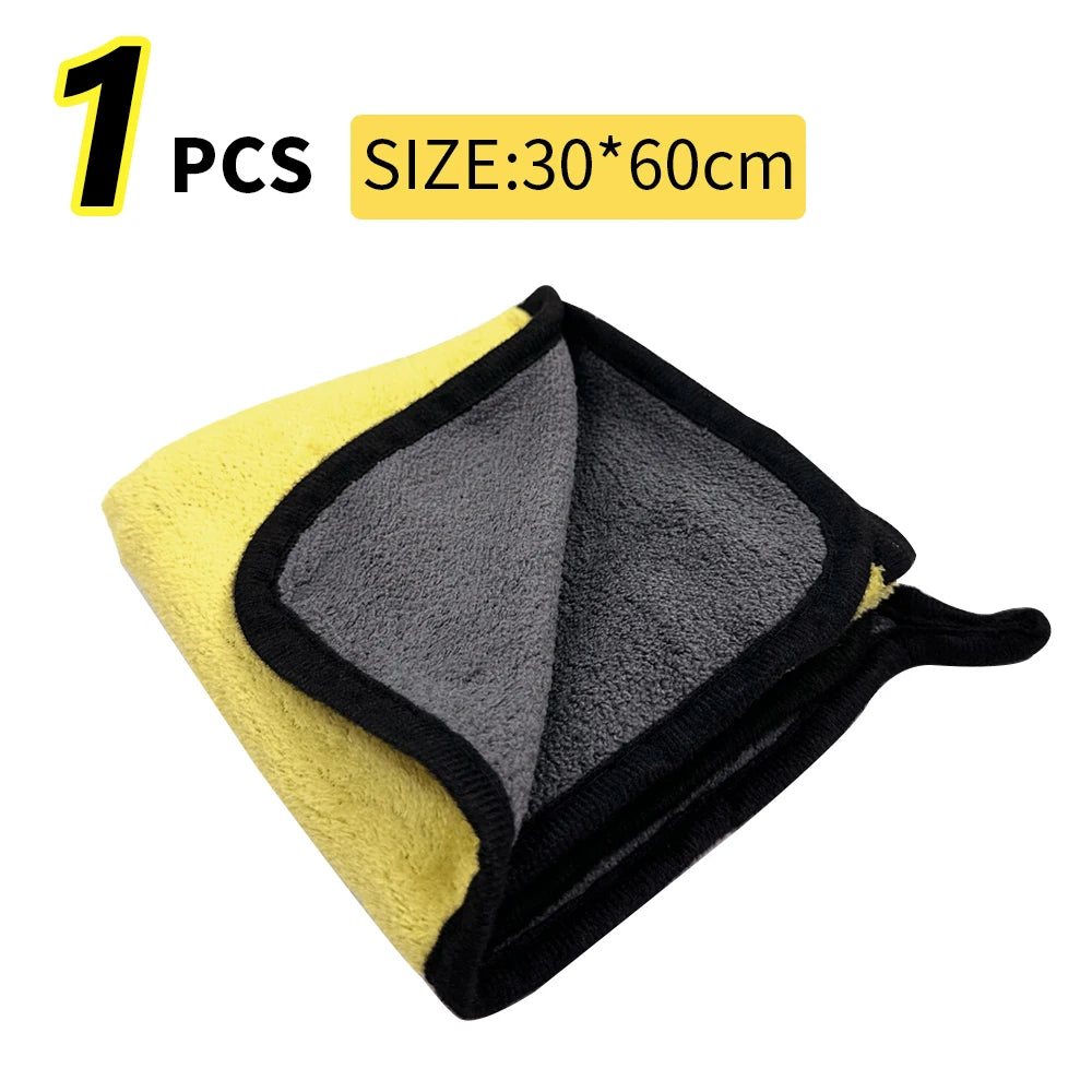 Car Wash Microfiber Towel 30x30/60CM Car Cleaning Drying Cloth Hemming Car Care Cloth Detailing Car Wash Towel | Color:T054-1pcs-yellow
