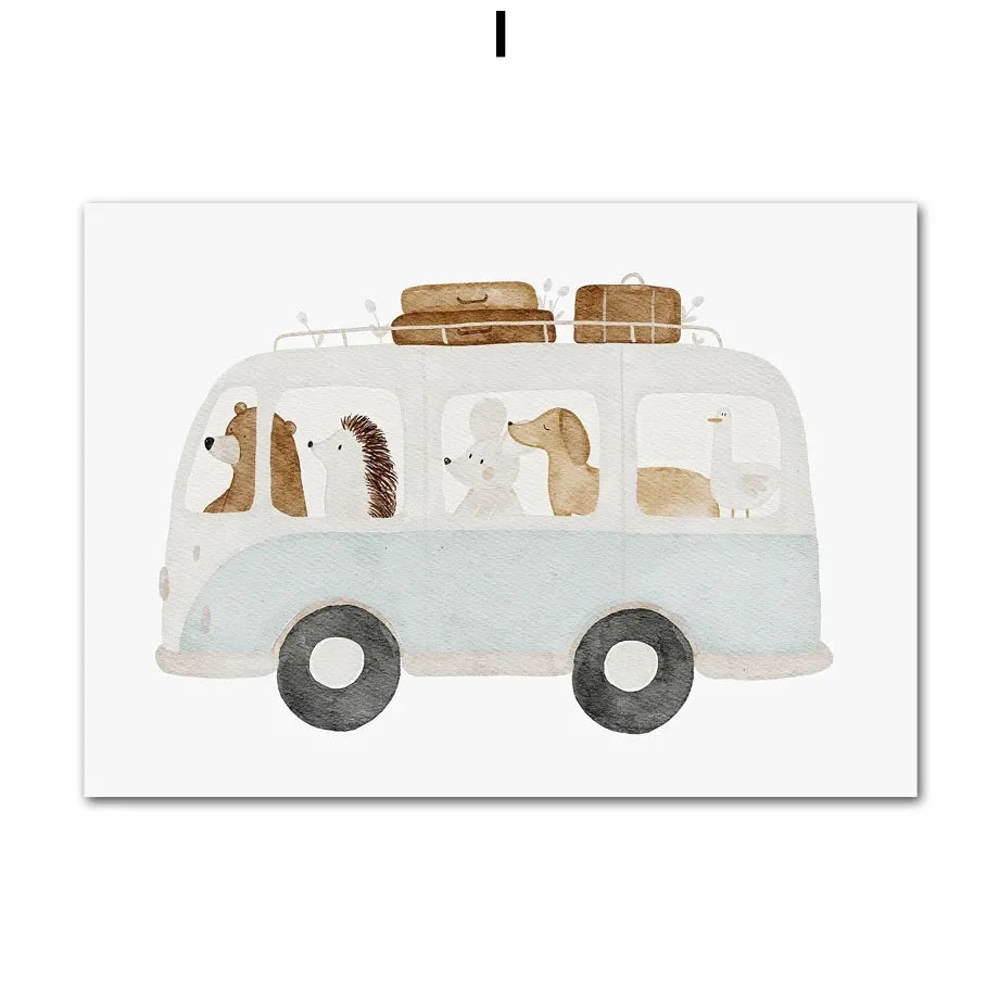 Boho Space Rocket Bear Mouse Hedgehog Custom Name Nursery Wall Art Children's Prints Posters Canvas Painting For Kids Room Decor | Color:I