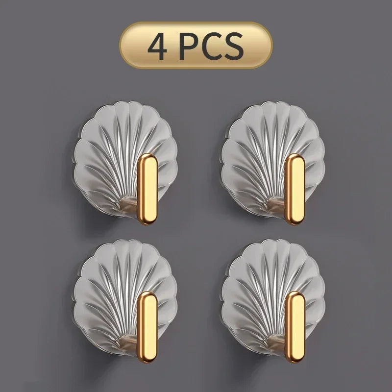 4/2/1pcs Luxury Punch-Free Wall Hooks Strong Sticky Coat Hanger Rack Clothes Towel Bag Key Kitchen Door Organizer Easy Install | Color:4PCS