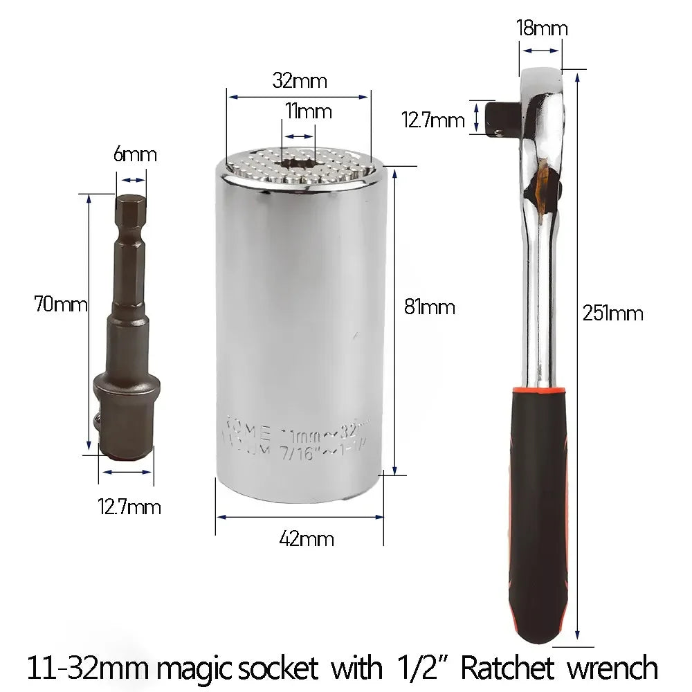 Onnfang 7-19/11-32mm Universal Ratchet Wrench Universal Socket Head, Household Socket Power/Hand Tool Wrench | Color:C