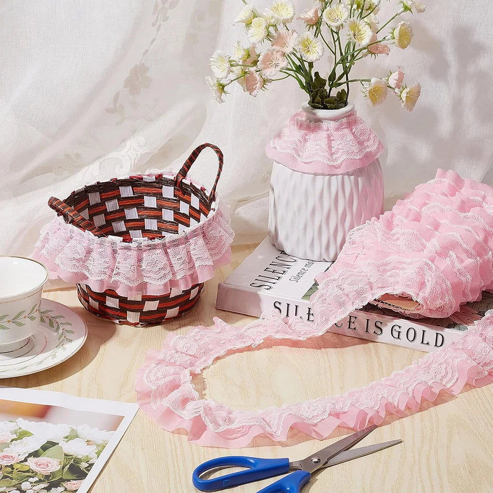 2 Yards Black White Pink Fold Wave Embroidery Lace Fabric Trim DIY Clothing Daily Home Decoration Accessory 5CM Wide | 5