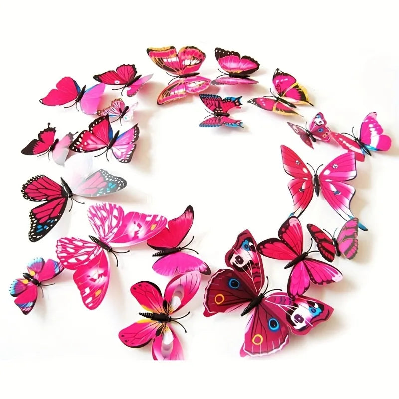 12pcs 3D Double Layer Butterflies Wall Stickers Living Room Decor Wedding Kids Room Decoration DIY Wall Art Magnet Stickers | Color:Red