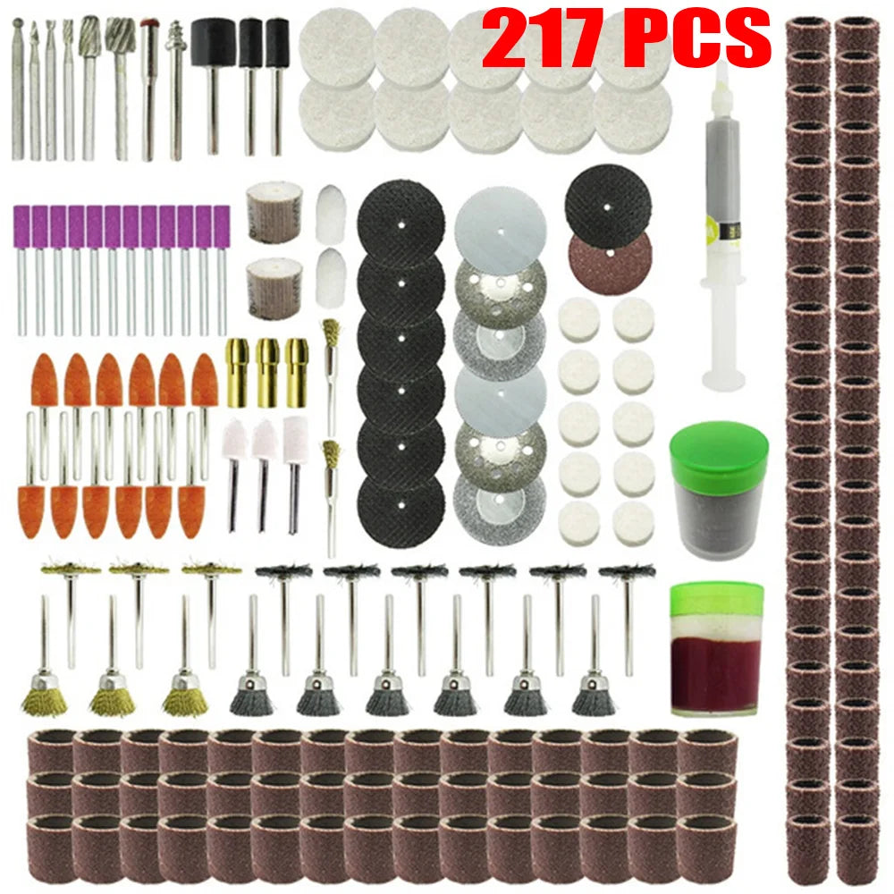 40~217Pcs Power Tools Rotary Tool Accessory Set Fits Dremel Drill Grinding Polishing Accessories Mini Saw Blade Abrasive Tool | Color:217Pcs   Bag