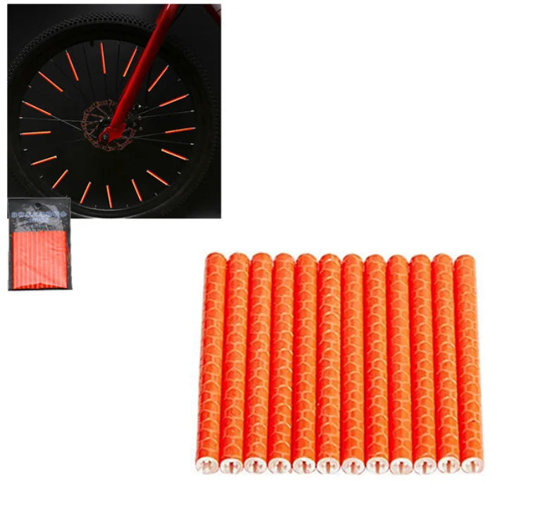 12pcs/Bag Bicycle Spoke Reflective Strip 7.5cm MTB Bike Wheel Rim Spoke Sticker Tube Warning Strip DIT Riding Reflective Stripe | Color:Orange
