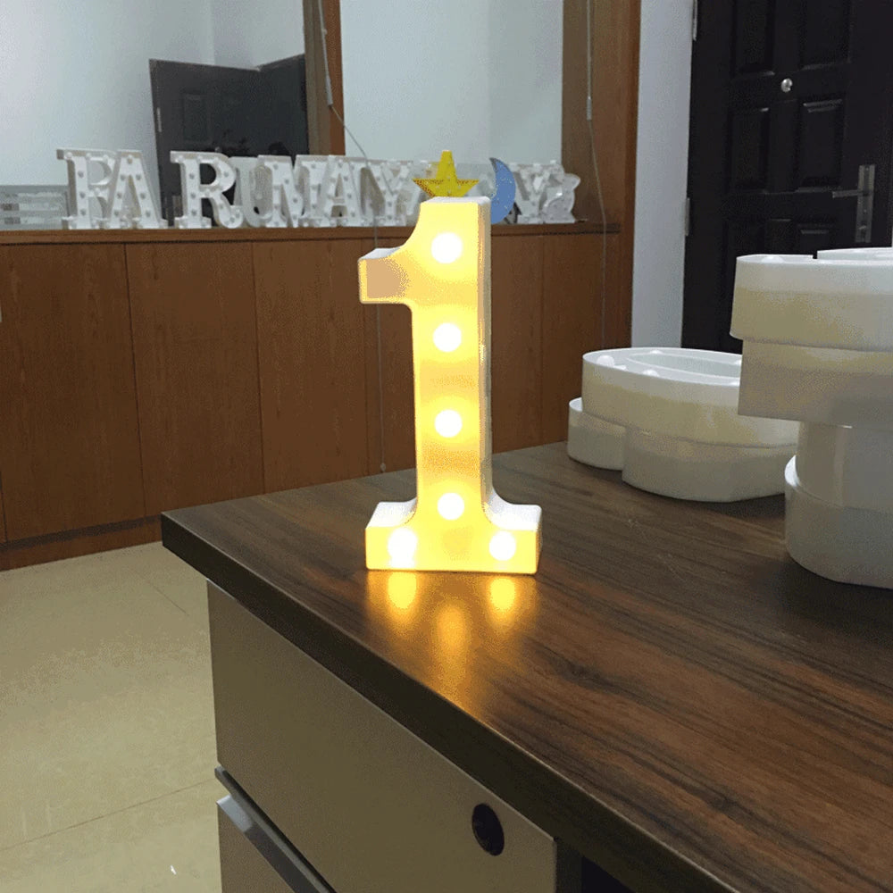 Luminous Number Lamp Alphabet Letter LED Lights Birthday Valentine's Day Wedding Party Decor 0-9 Digital A-Z Letters Night Light | Color:1