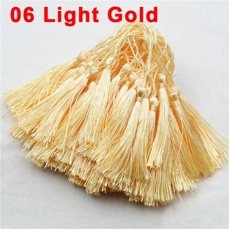 100pcs/lot 13cm Tassel Silk Fringe Silky Floss Bookmark Tassels Mini Tassels For DIY Craft Jewelry Making Souvenir Bookmarks | Color:06 LightYellow