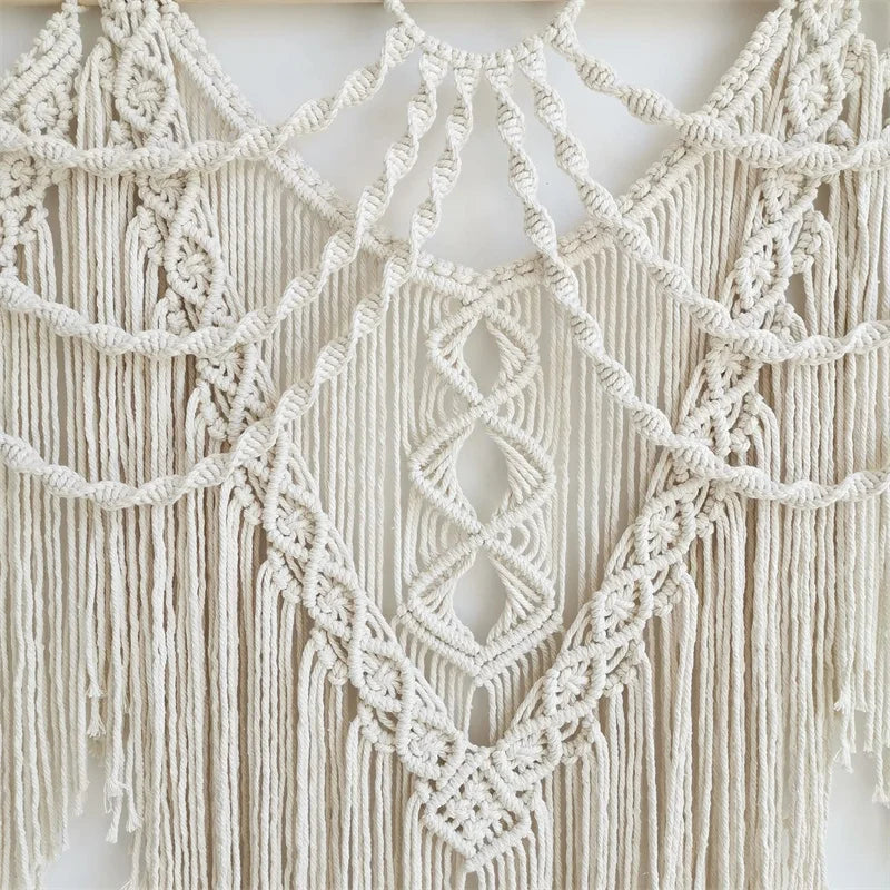 Large Macrame Wall Hanging Tapestry  with  Wooden Stick Hand-Woven Bohemia Tassel Curtain Tapestry  Wedding Backgrou Boho Decor | 1
