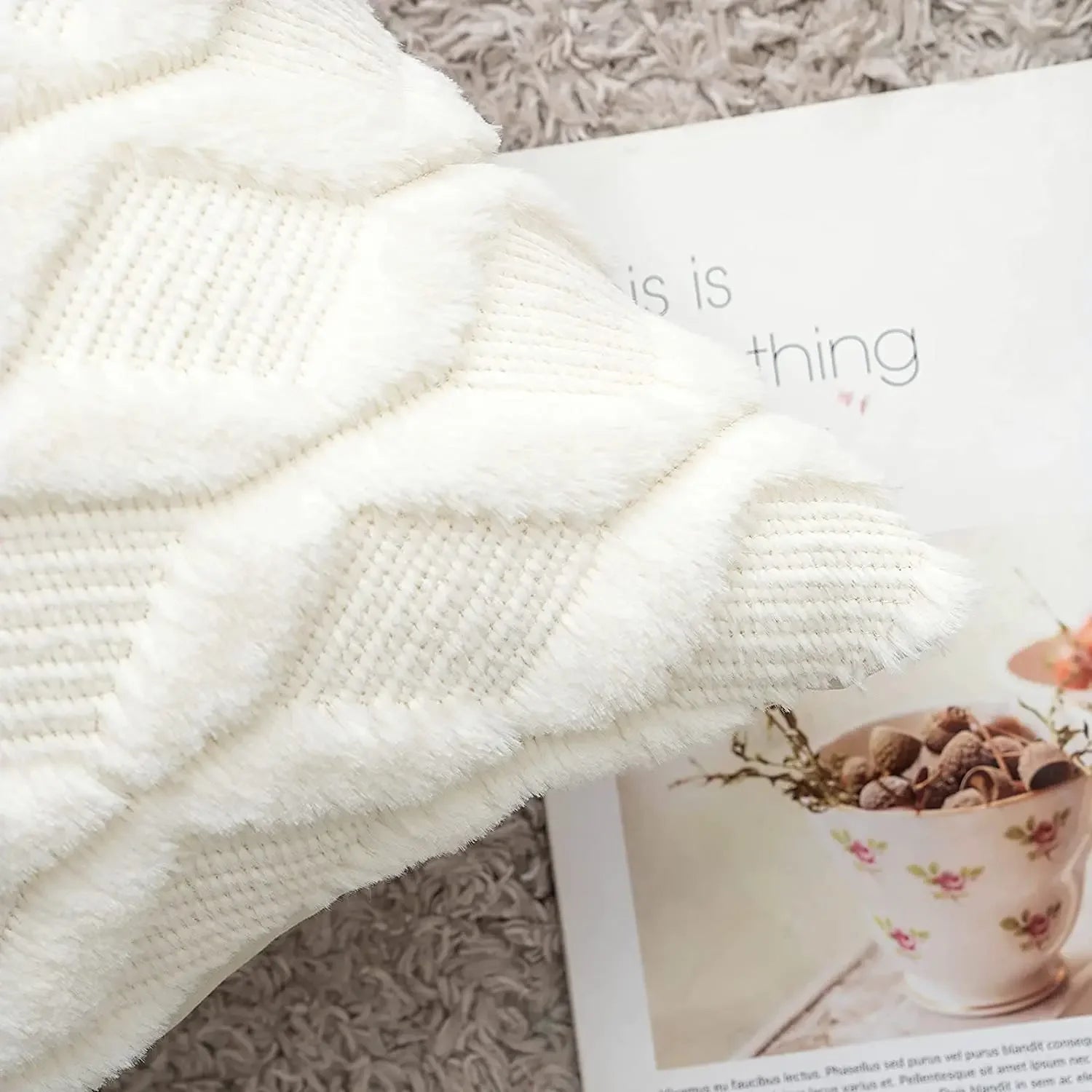 White Plush Pillow Cover Square Cushion Cover 30x50cm Boho Style Pillowcase For Living Room Chair Home Decor House Cushions | 1