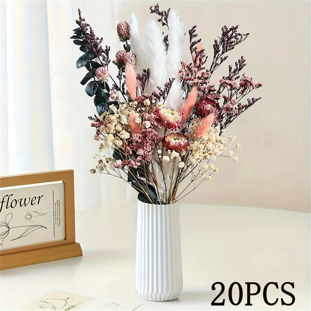 Nature Dry Helichrysum Bracteatum Eucalyptus Colorful Flower Bouquet Boho Chic Centerpieces for Wedding Pampas Grass Home Decor | Color:A