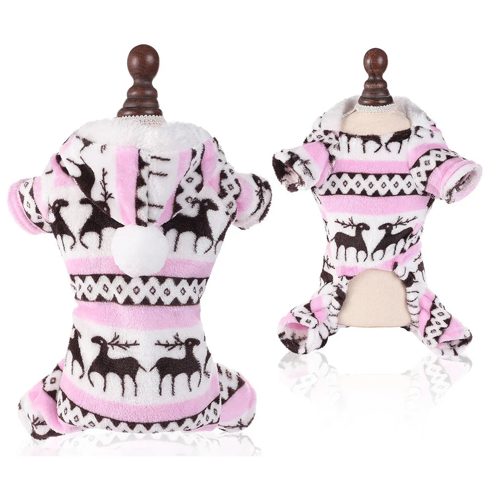 Dog Xmas Costumes Pet Elk Clothes Dog Cat Warm Christmas Coat For Small Large Dogs Cats Sweater Xmas Gifts For Pet Lovers | Color:Pink