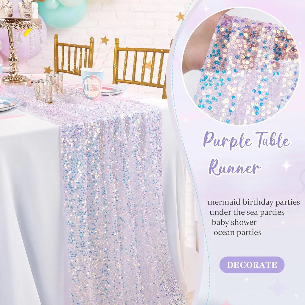 Sequin Iridescent Table Runner Boho Table Runners Glitter Sequin Tablecloth for Party Wedding Summer Mermaid Birthday Decoration | 2