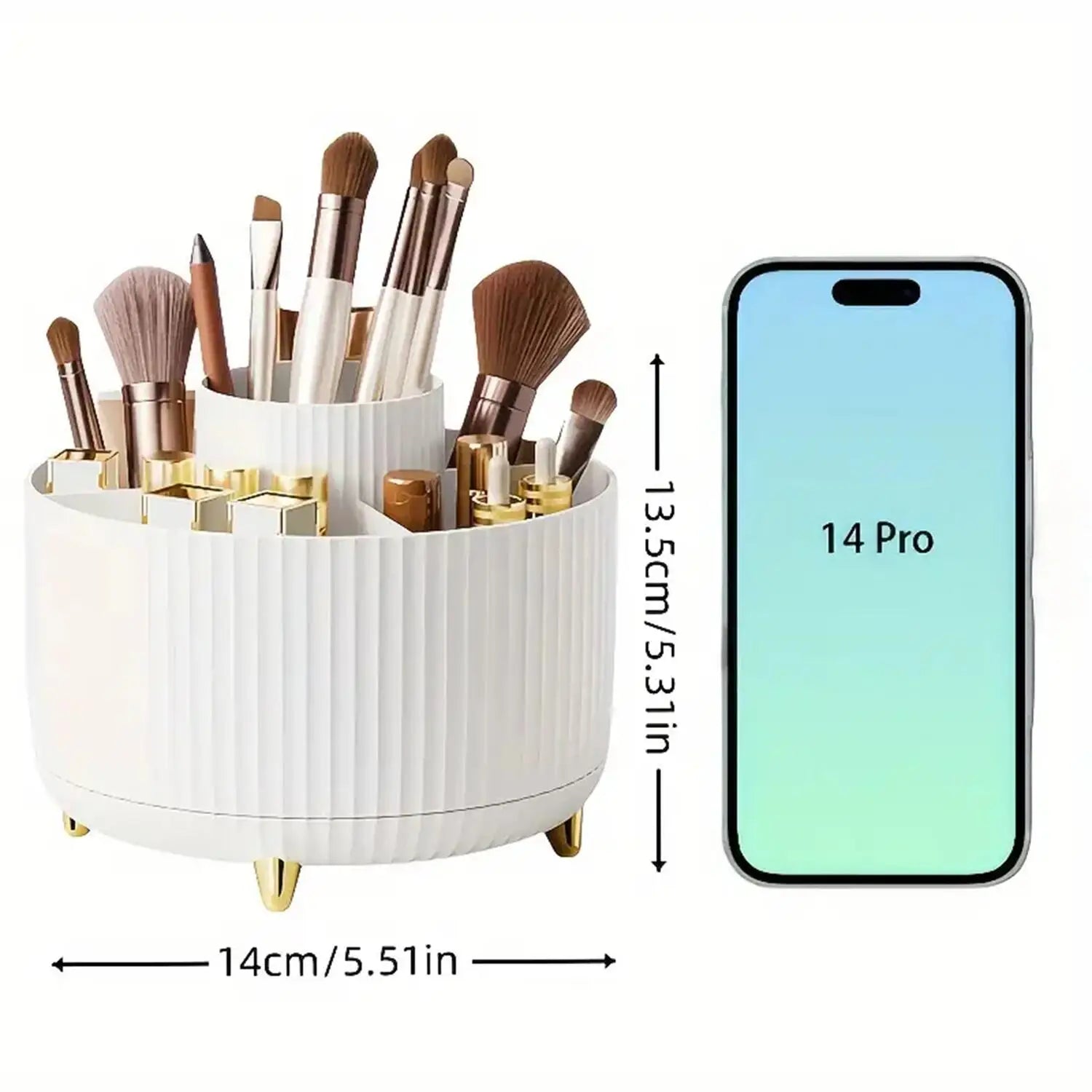 360° Rotating Makeup Organizer - 1pc Plastic Cosmetic Storage with 5 Compartments - Multi-Functional Holder for Brushes | 1