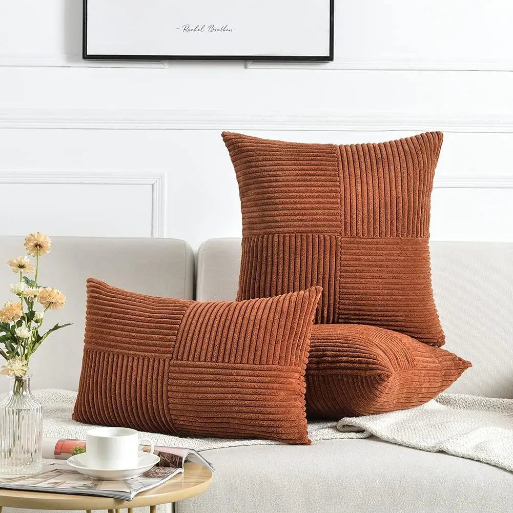 Splicing Cushion Cover Boho Decorative Corduroy Throw Pillow Covers 18x18 Inch for Couch Bed Sofa Room Farmhouse Fall Home Decor | 4