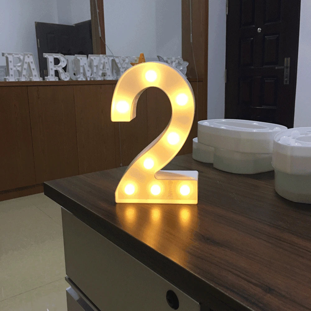 Luminous Number Lamp Alphabet Letter LED Lights Birthday Valentine's Day Wedding Party Decor 0-9 Digital A-Z Letters Night Light | Color:2