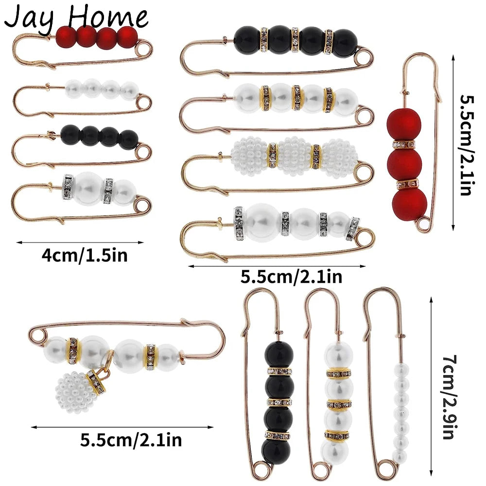 4/1PCS Heavy Duty Safety Pins Pearl Embellishment Brooch Pin Decorative Sweater Clips Safety Pins for Brooches Decorative Crafts | 4