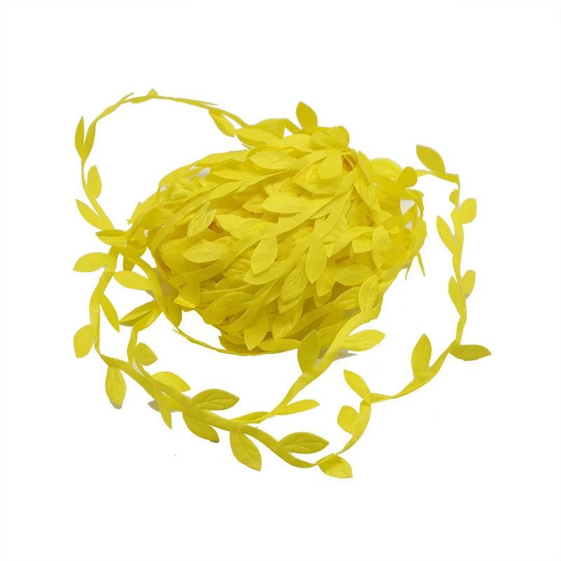 10 Meter Silk Leaf-Shaped Handmake Artificial green Leaves For Wedding Decoration DIY Wreath Gift Scrapbooking Craft Fake Flower | Color:yellow