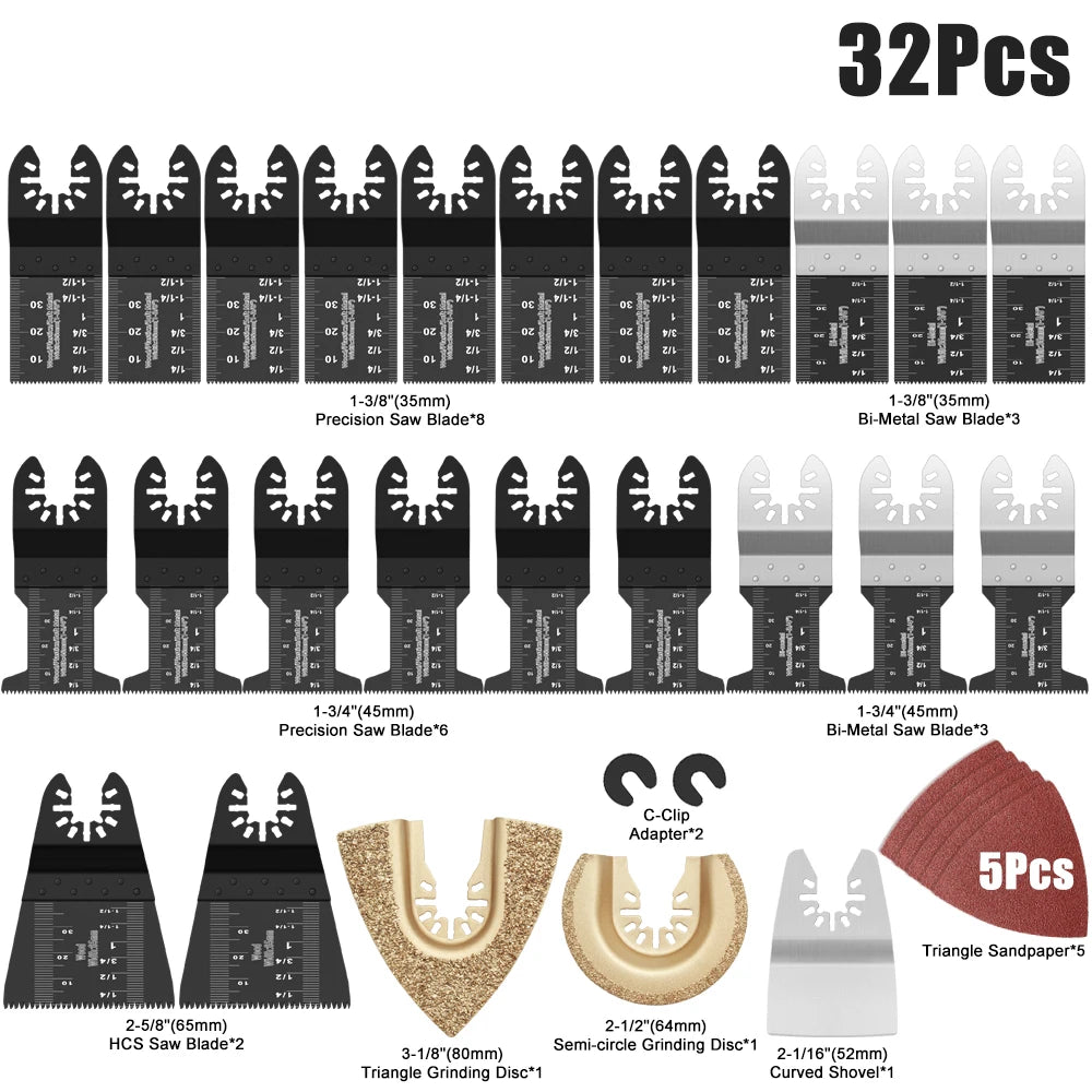 Multifunction Universal Saw Blades Set Oscillating Quick Release For Renovator Woodworking DIY Power Tool 12-108Pcs/Set | Color:32Pc