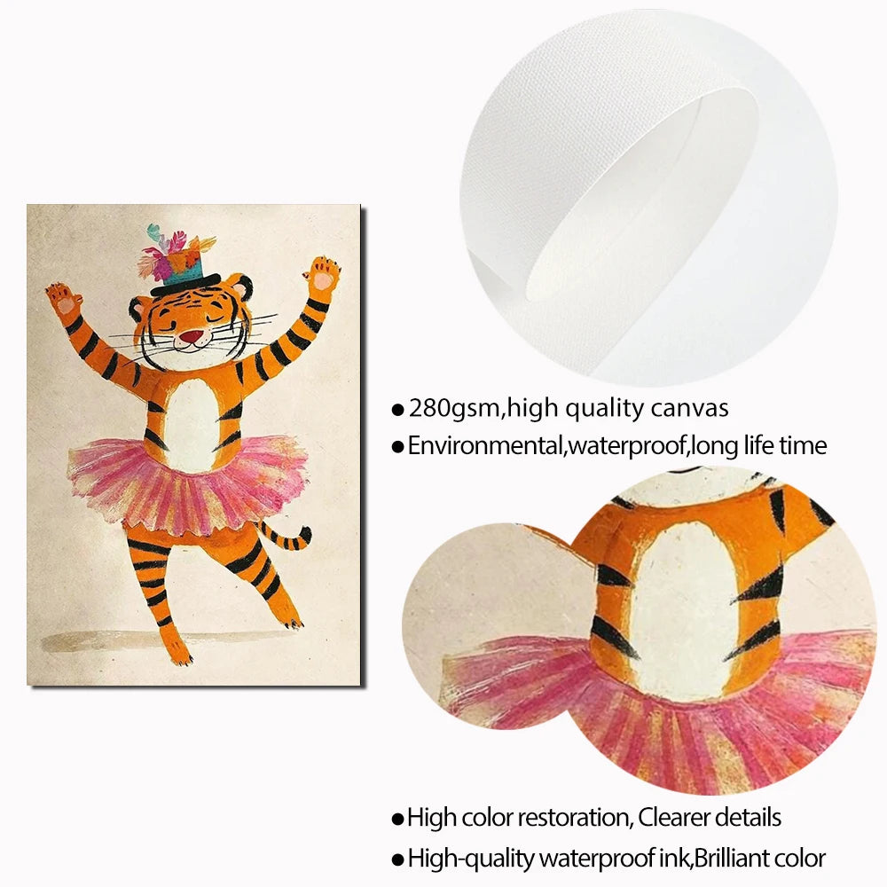 Safari Nursery Decor Poster Jungle Boho Cartoon Cute Wall Art Prints Baby Kids Animal Prints Children's Room Bedroom Decoration | 4