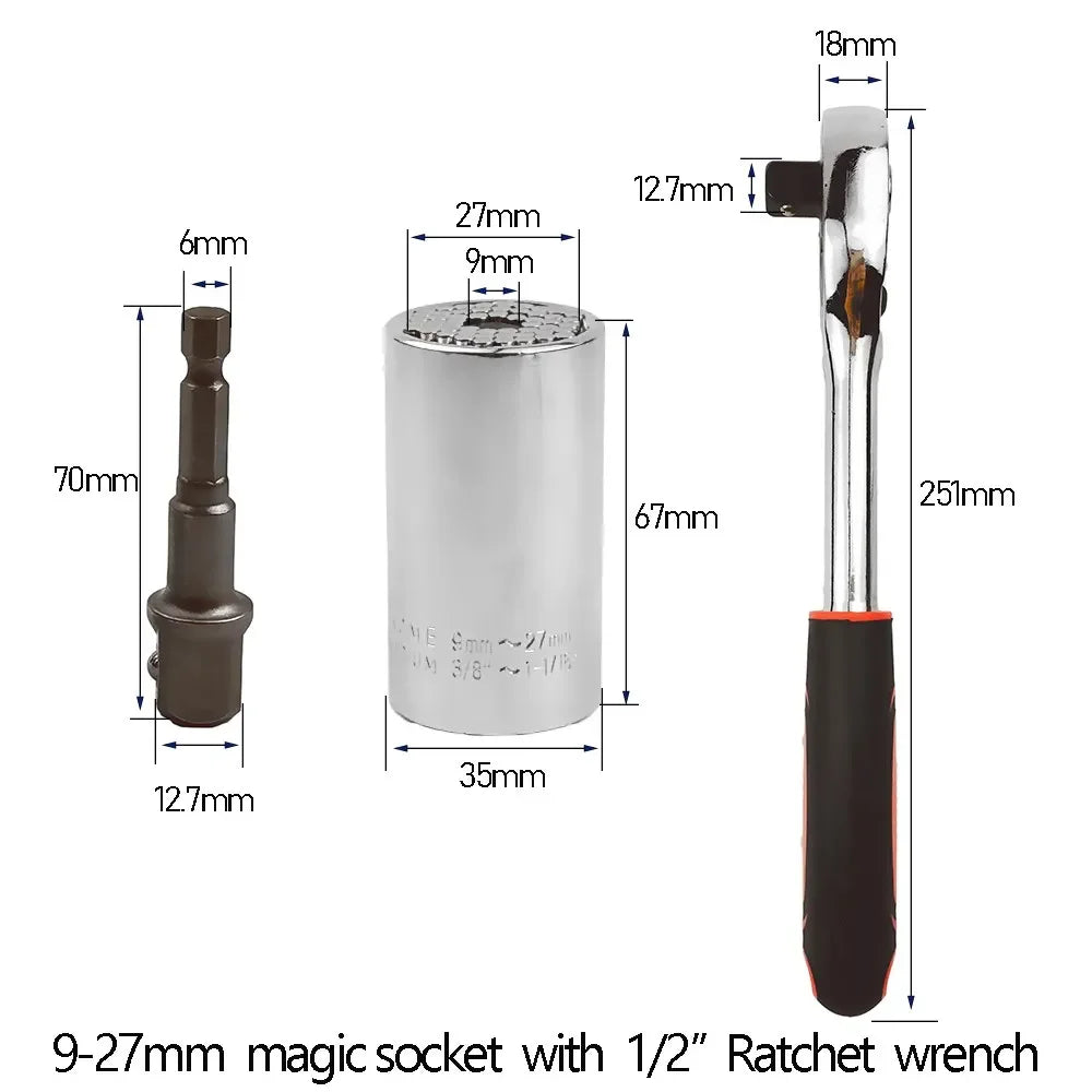 Onnfang 7-19/11-32mm Universal Ratchet Wrench Universal Socket Head, Household Socket Power/Hand Tool Wrench | Color:B