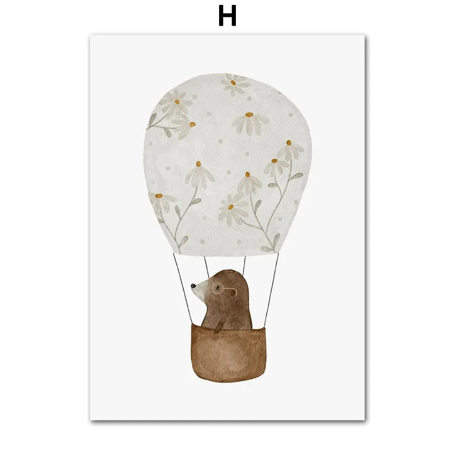 Boho Space Rocket Bear Mouse Hedgehog Custom Name Nursery Wall Art Children's Prints Posters Canvas Painting For Kids Room Decor | Color:H