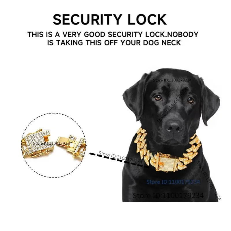 Luxury Designer Thorn Cat Dog Collars Bling Diamondd Cuban Chain Dogs Necklace Gold Silver Biocolor Pet Jewelry Accessories 16mm | 4