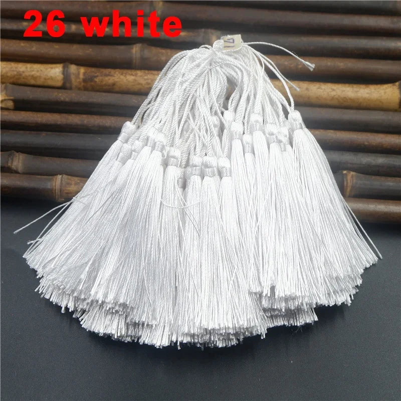 100pcs/lot 13cm Tassel Silk Fringe Silky Floss Bookmark Tassels Mini Tassels For DIY Craft Jewelry Making Souvenir Bookmarks | Color:26 White
