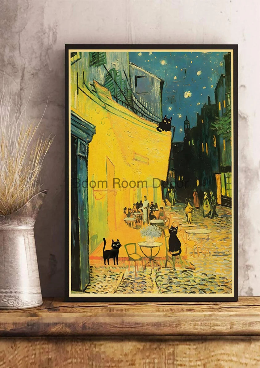 Digital Cats Cute Poster Kraft Paper Prints Modern DIY Funny Cartoon Room Painting Prints Art Picture Posters Living Room Decor | Color:Z123-24