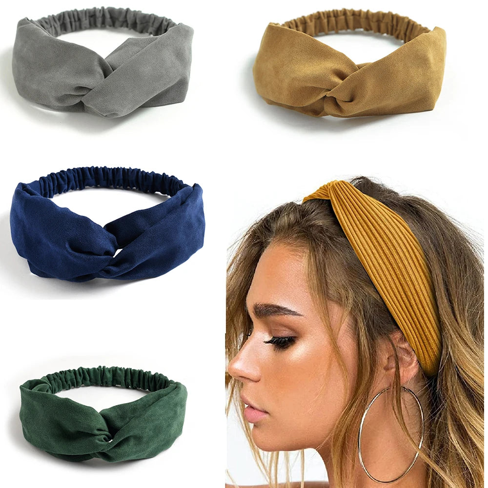 Cross Turban Solid Headbands for Women Twist Knotted Boho Suede Hair Bands For Girls Sweet Bow Headwrap Vintage Hair Accessories | 0
