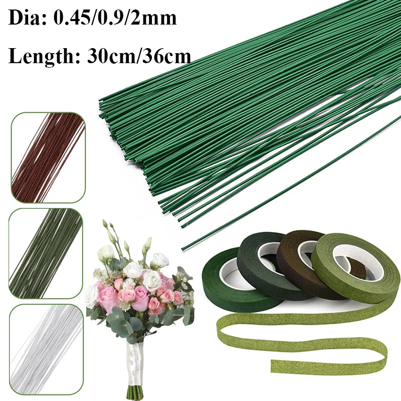 #26 #20 Paper Floral Wire 0.45mm/0.9mm Diameter 36cm 30mm Long Iron Wire Useds For DIY Nylon Stocking Flower Branche Making | 0