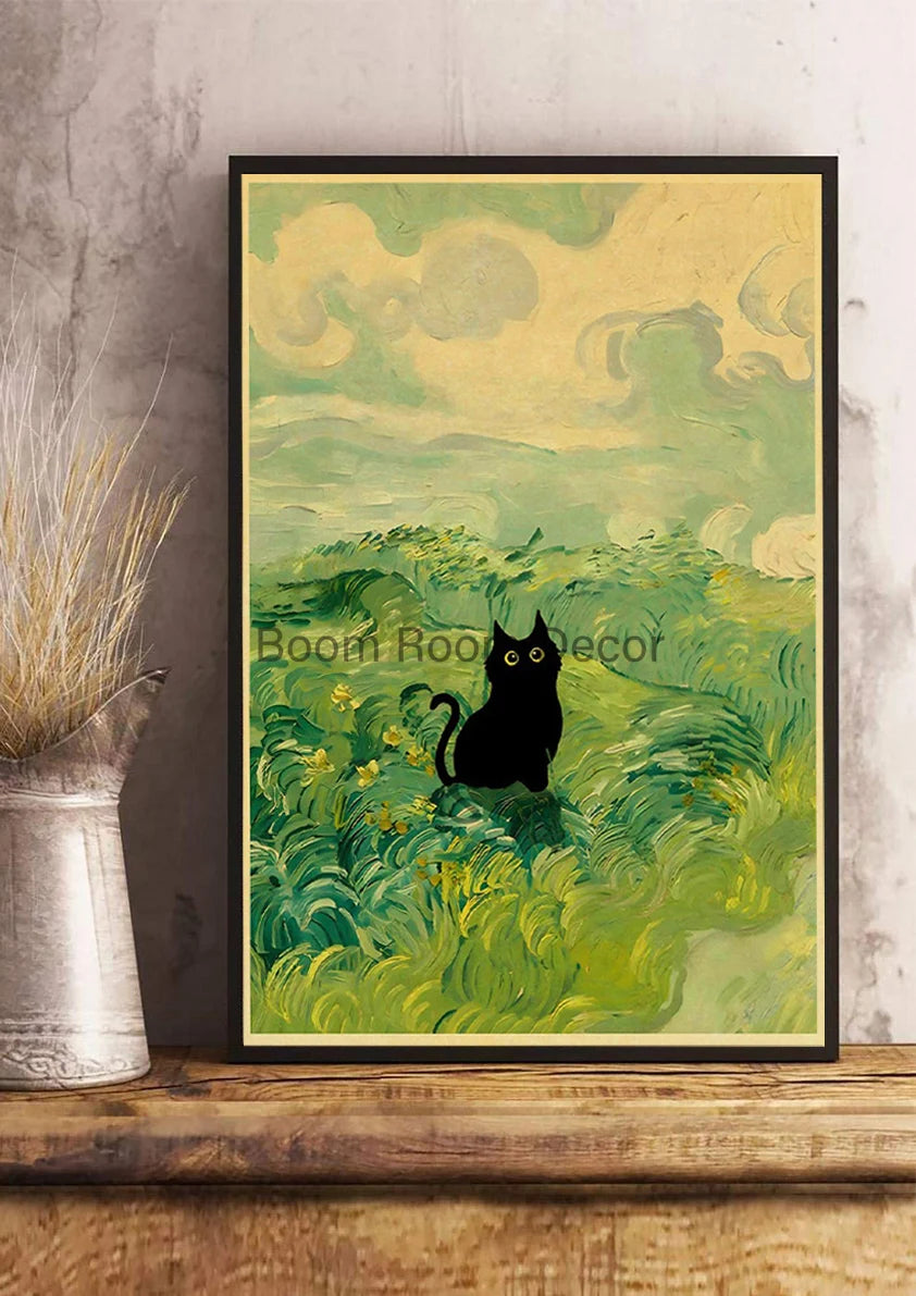 Digital Cats Cute Poster Kraft Paper Prints Modern DIY Funny Cartoon Room Painting Prints Art Picture Posters Living Room Decor | Color:Z123-20