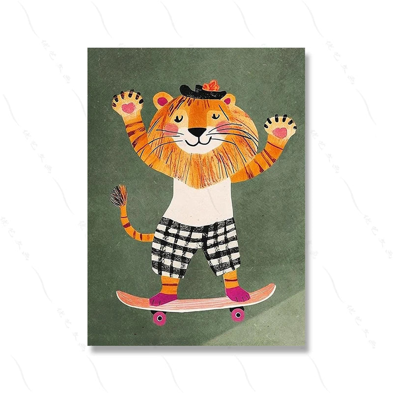 Safari Nursery Decor Poster Jungle Boho Cartoon Cute Wall Art Prints Baby Kids Animal Prints Children's Room Bedroom Decoration | Color:Picture 8