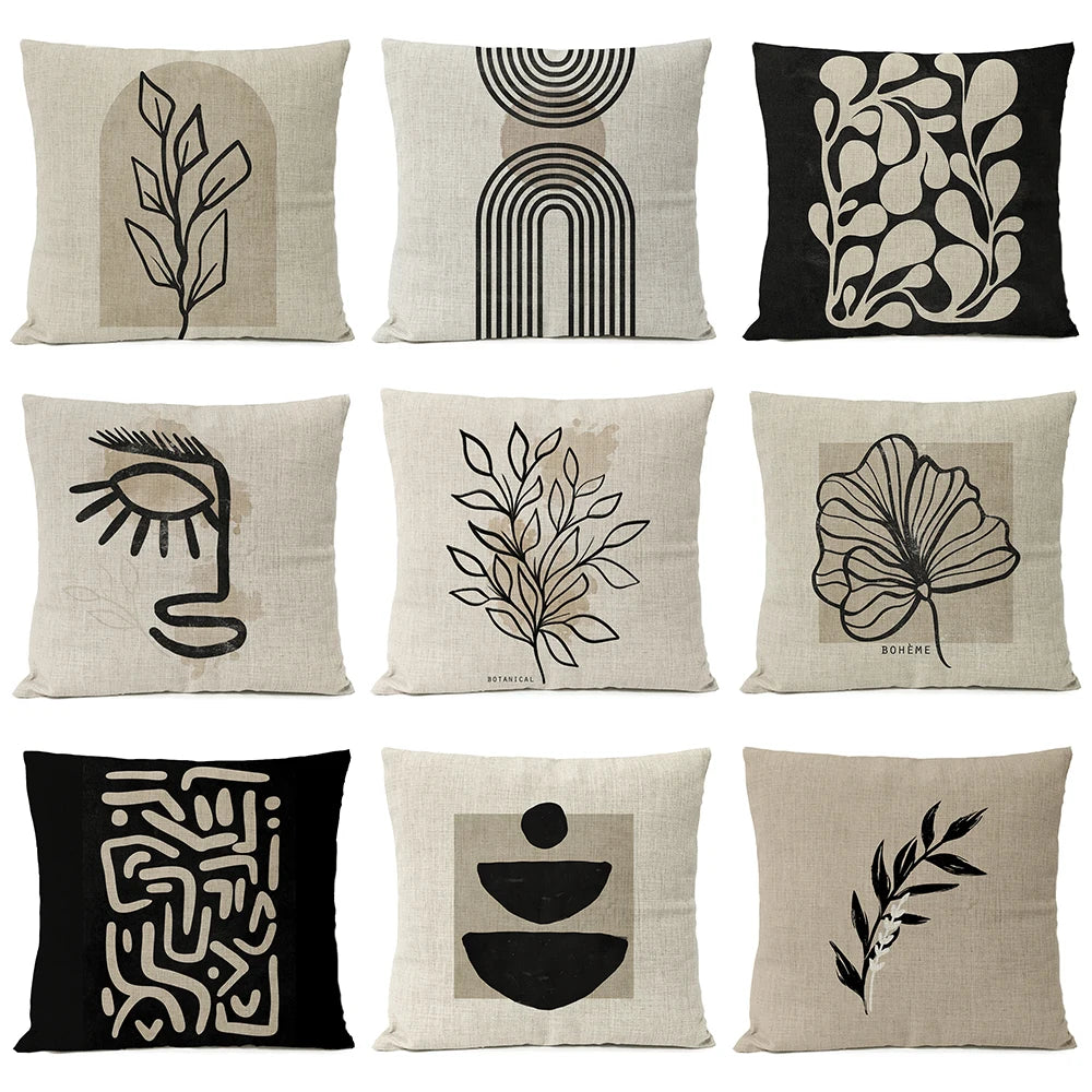 Simple Black Geometric Pillows Boho Leaves Throw Pillow Cover Bohemia Floral Cushion Home Decoration Decorative Sofa Pillow Case | 0