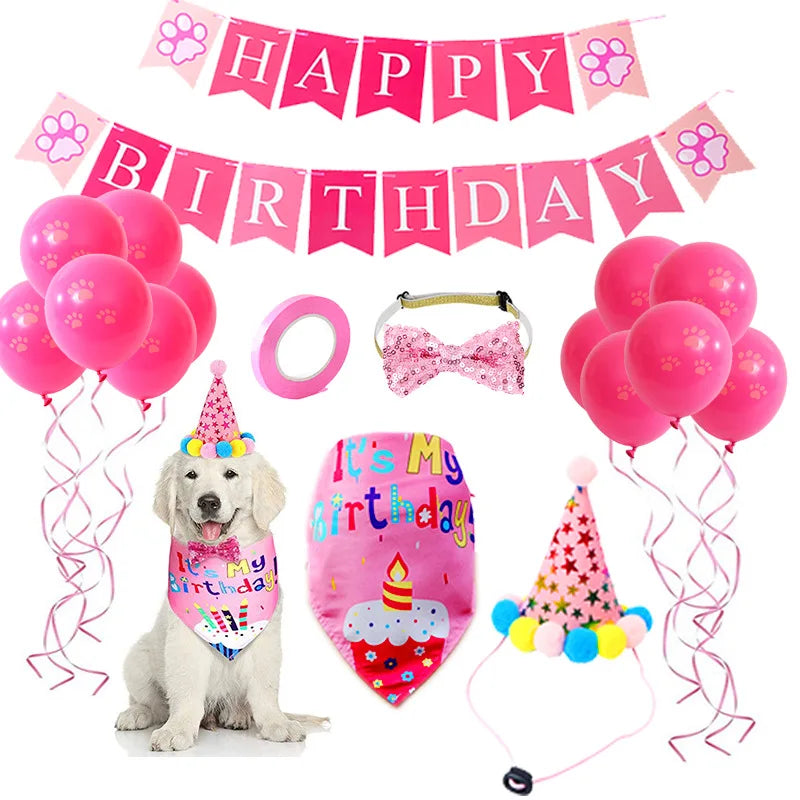 Pet Birthday Party Set Balloon Bandana Hat Bowtie Slogan Supplies for Celebrating Dog Products Supplies All for Pets Cats Party | 1