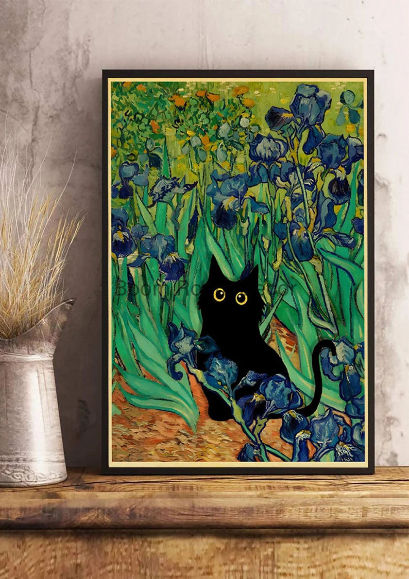 Digital Cats Cute Poster Kraft Paper Prints Modern DIY Funny Cartoon Room Painting Prints Art Picture Posters Living Room Decor | Color:Z123-11