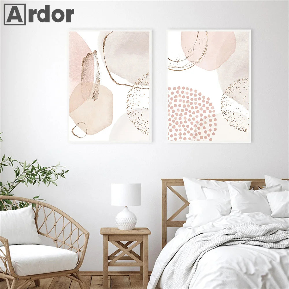 Modern Abstract Beige Pink Geometric Green Leaf Minimalist Poster Canvas Painting Boho Wall Art Print Pictures Living Room Decor | 2