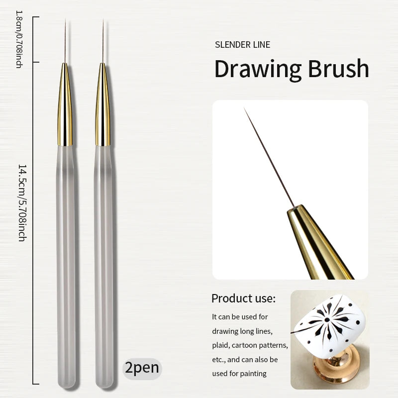 RSNAIL Nail Art Liner Brushes French Stripe Nail Line Painting Pen 18mm Slender Long Line Drawing Brush UV Gel DIY Manicure Tool | Color:Liner Brush 2pcs