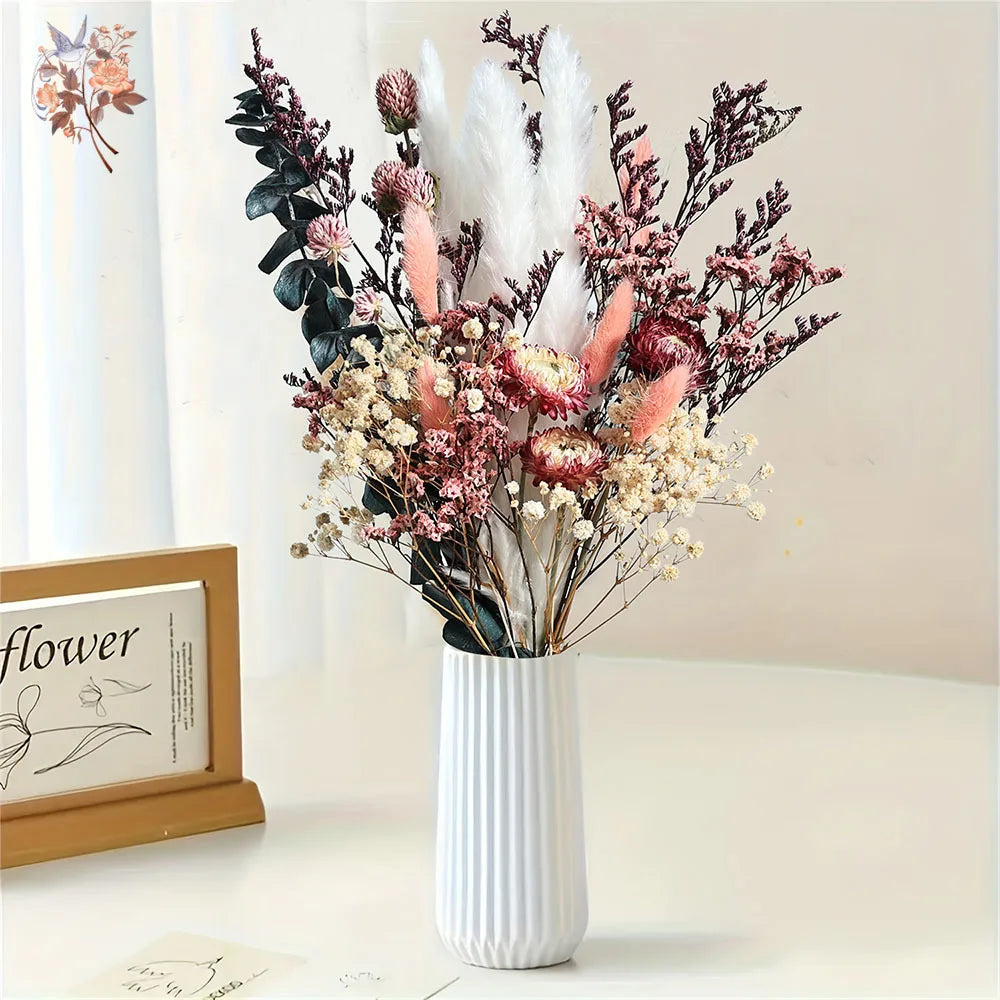 Nature Dry Helichrysum Bracteatum Eucalyptus Colorful Flower Bouquet Boho Chic Centerpieces for Wedding Pampas Grass Home Decor | 1