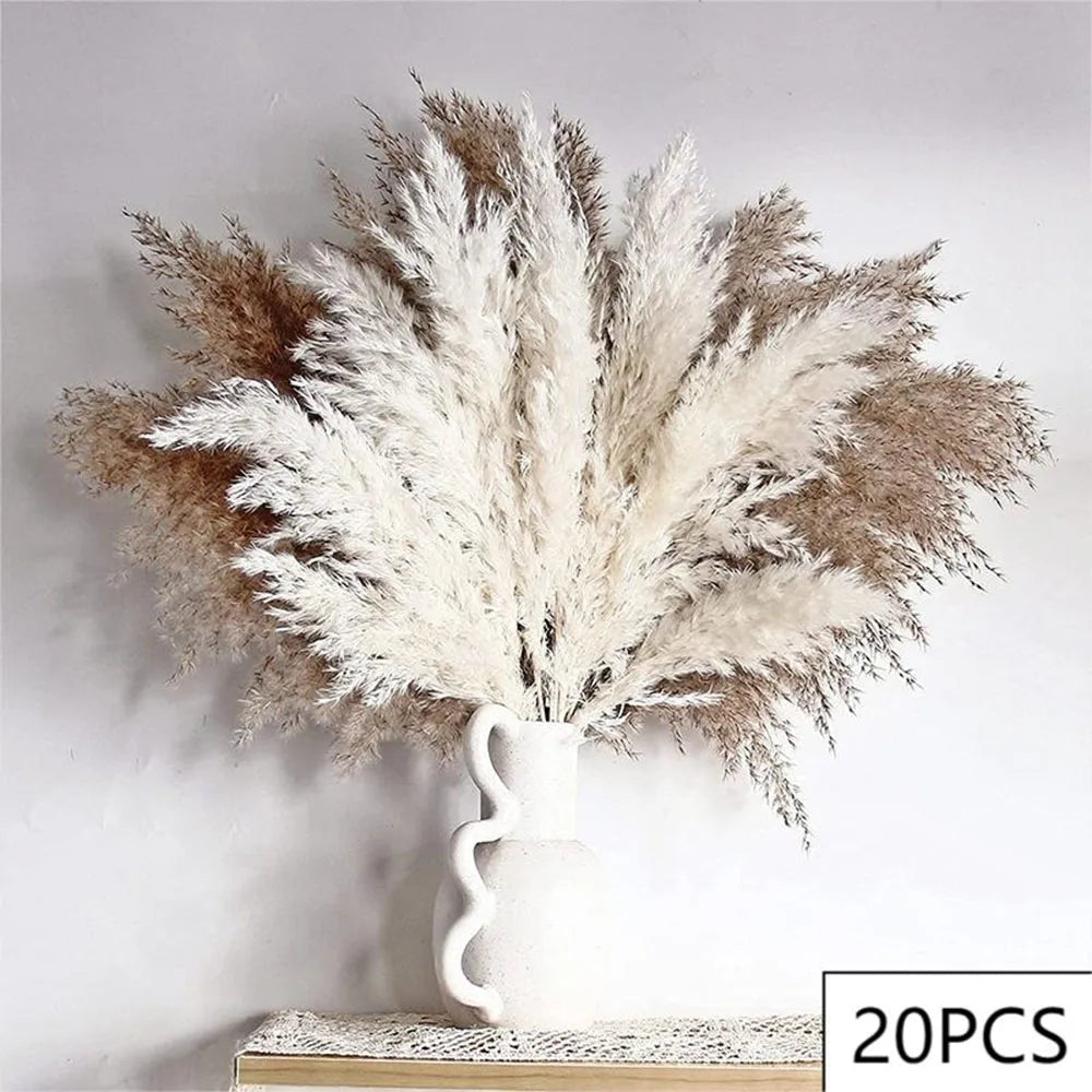40 Pieces Dried Pampas Reeds Palm Leaves Bundle Boho Chic Home Decor Natural Flowers Baby's Breath Bouquets Country Arrangement | Color:D
