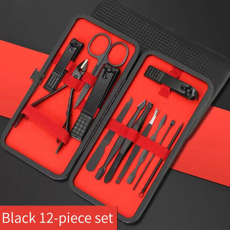 Nail Clipper Set Set Convenient Beauty Tools Nail Clipper Manicure Nail Trimmer Pedicure Knife Ear Peeling Knife Nail Manicure T | Color:Black 12-piece set