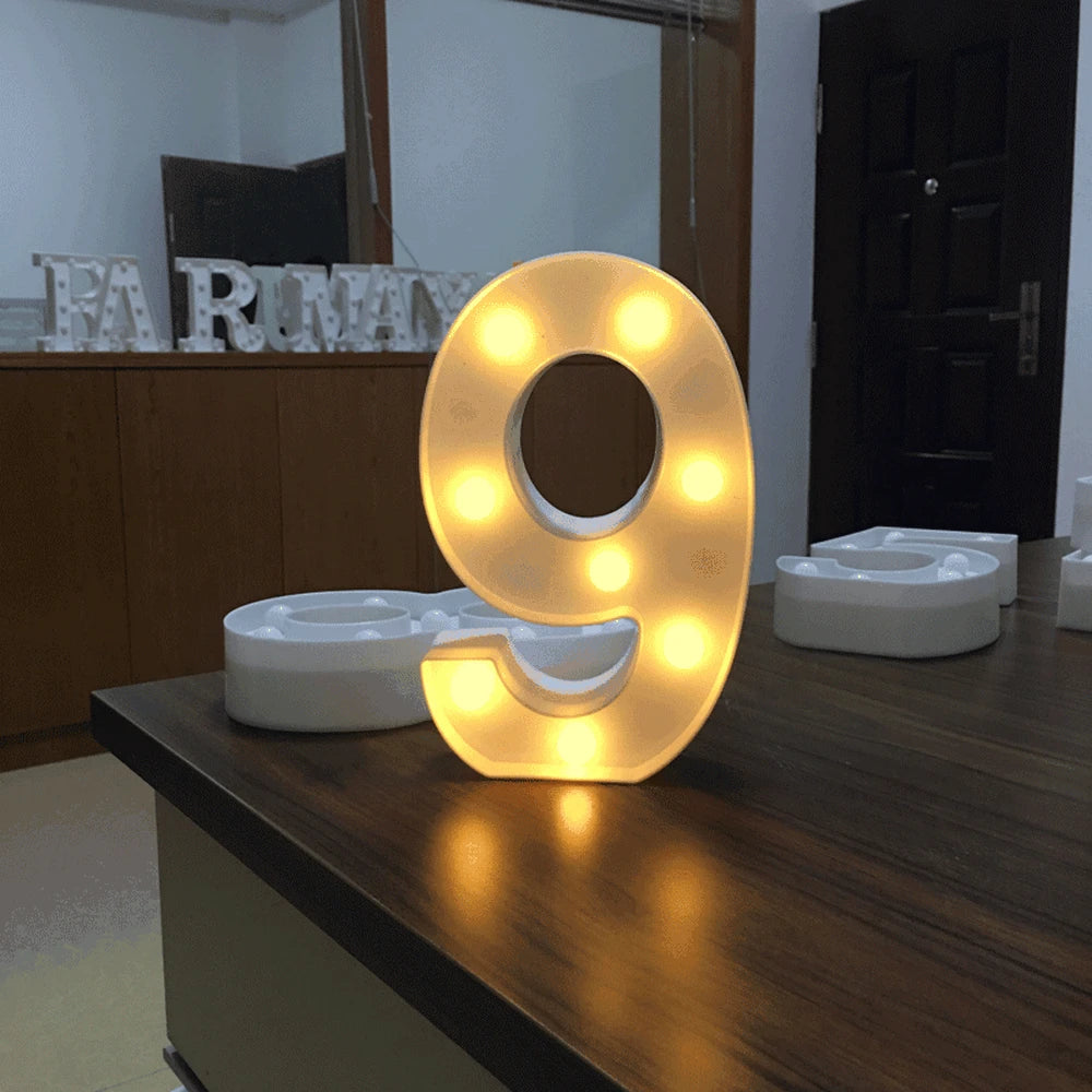 Luminous Number Lamp Alphabet Letter LED Lights Birthday Valentine's Day Wedding Party Decor 0-9 Digital A-Z Letters Night Light | Color:9