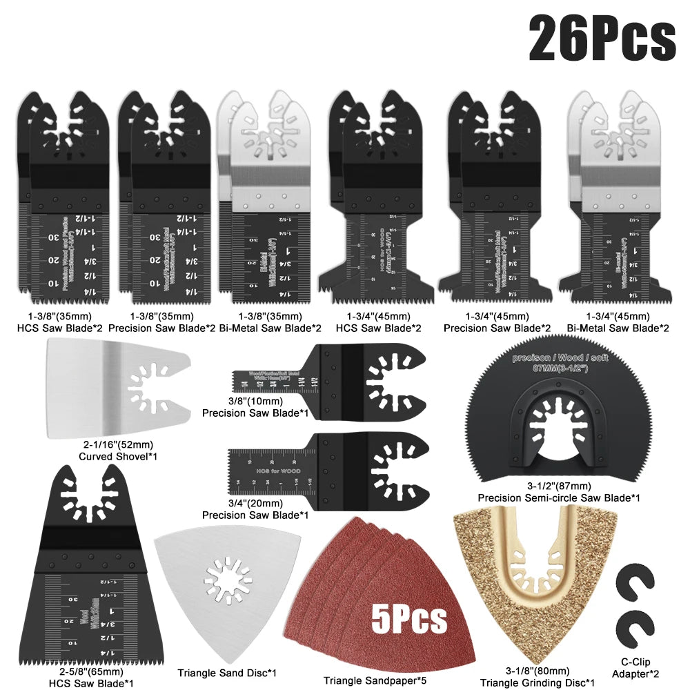 Multifunction Universal Saw Blades Set Oscillating Quick Release For Renovator Woodworking DIY Power Tool 12-108Pcs/Set | Color:26Pc
