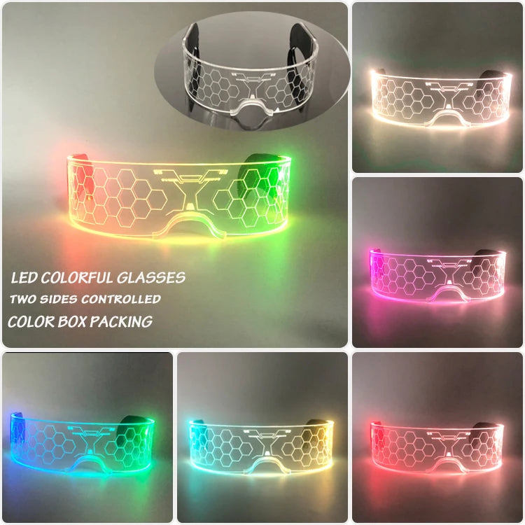 Fashion Luminous Decorative Glasses Neon Light Decoration LED Sunglasses For Nightclub DJ Dance Music Rave Costume Night | Lenses Color:Type E
