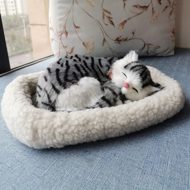 Breathing Cat Simulation Pet Model Ornaments Plush Sleeping Cat Dog Home Decoration Ornament Photography Props Crafts B-day Gift | Color:06
